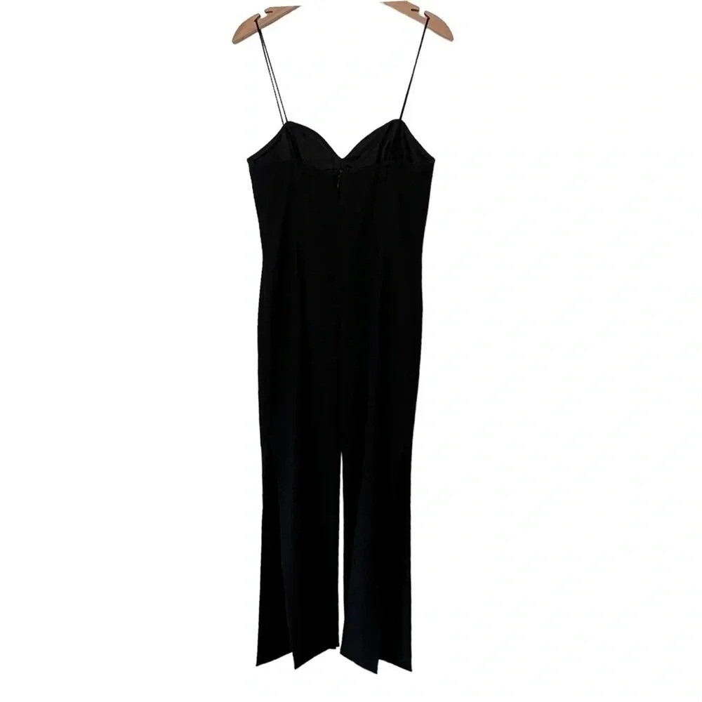 AJ Bari Evening Jumpsuit 10 Black Vintage Sweetheart Spaghetti Strap Wide Slit